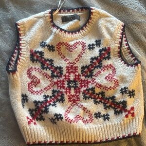 Primark Cream Sleeveless Knit Vest with Red & Black Fair Isle Hearts